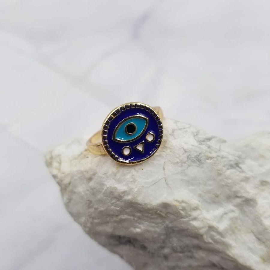 Gold Plated Blue Evil Eye Ring