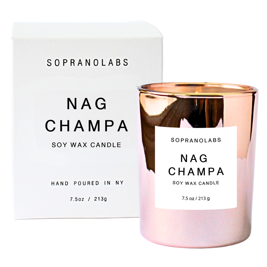 NAG CHAMPA Soy Candle. Clean Vegan Hand-poured in NY. Gift: ROSE GOLD Vessel