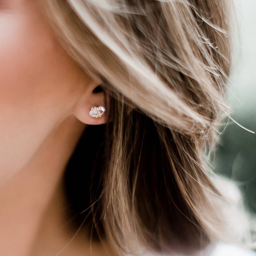 Herkimer Diamond Stud Earrings - Hypoallergenic, Natural: Silver