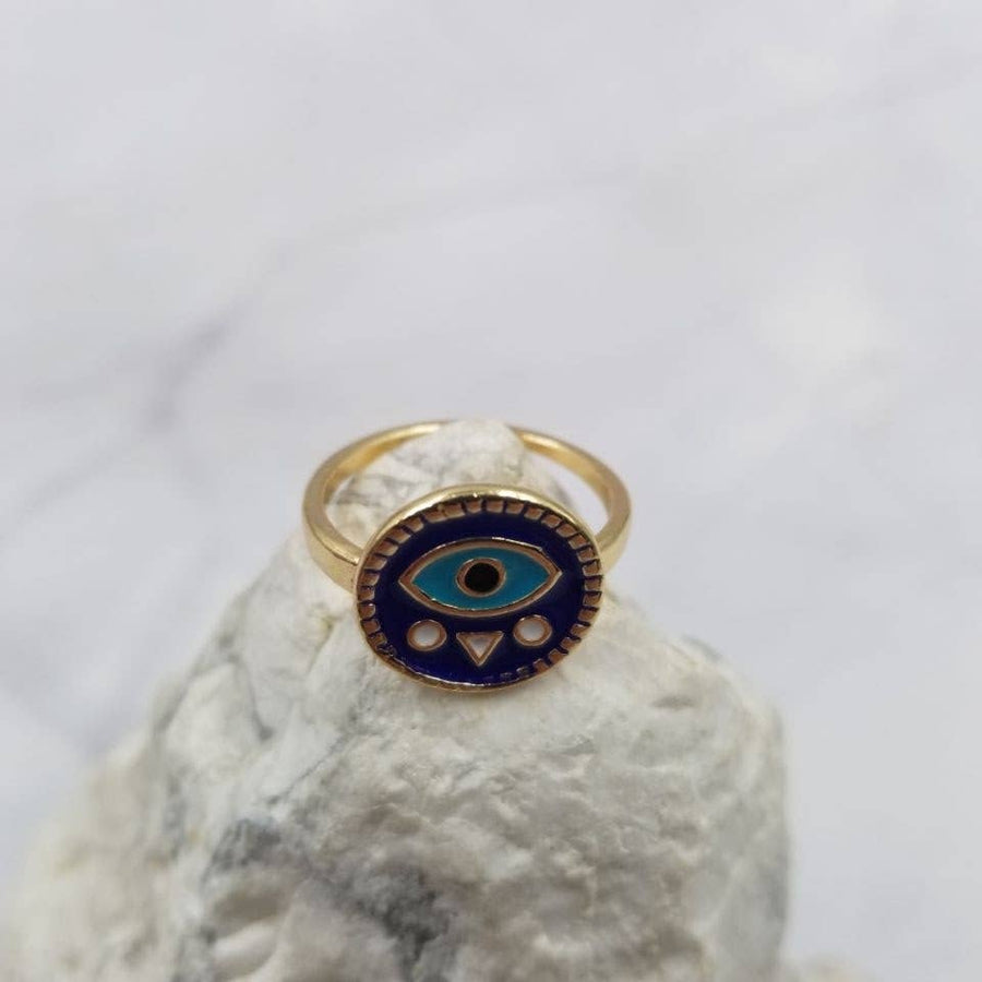 Gold Plated Blue Evil Eye Ring