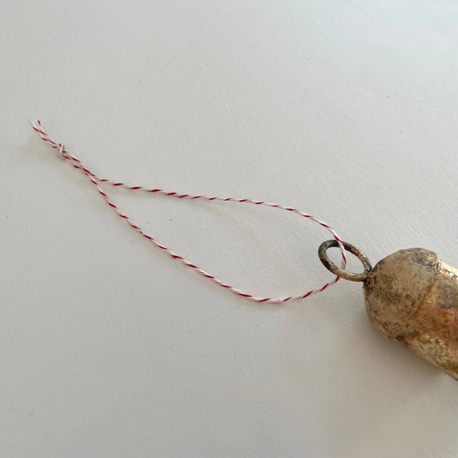 Rounded tin brass bell holiday Christmas ornament twine jute: Tan Suede-Like Cord
