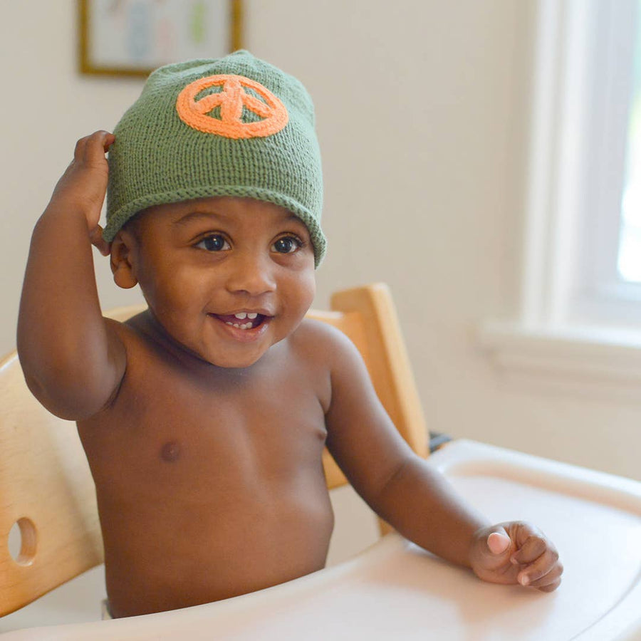 Organic Baby Peace  Hat - Khaki Green: 0-6 Months