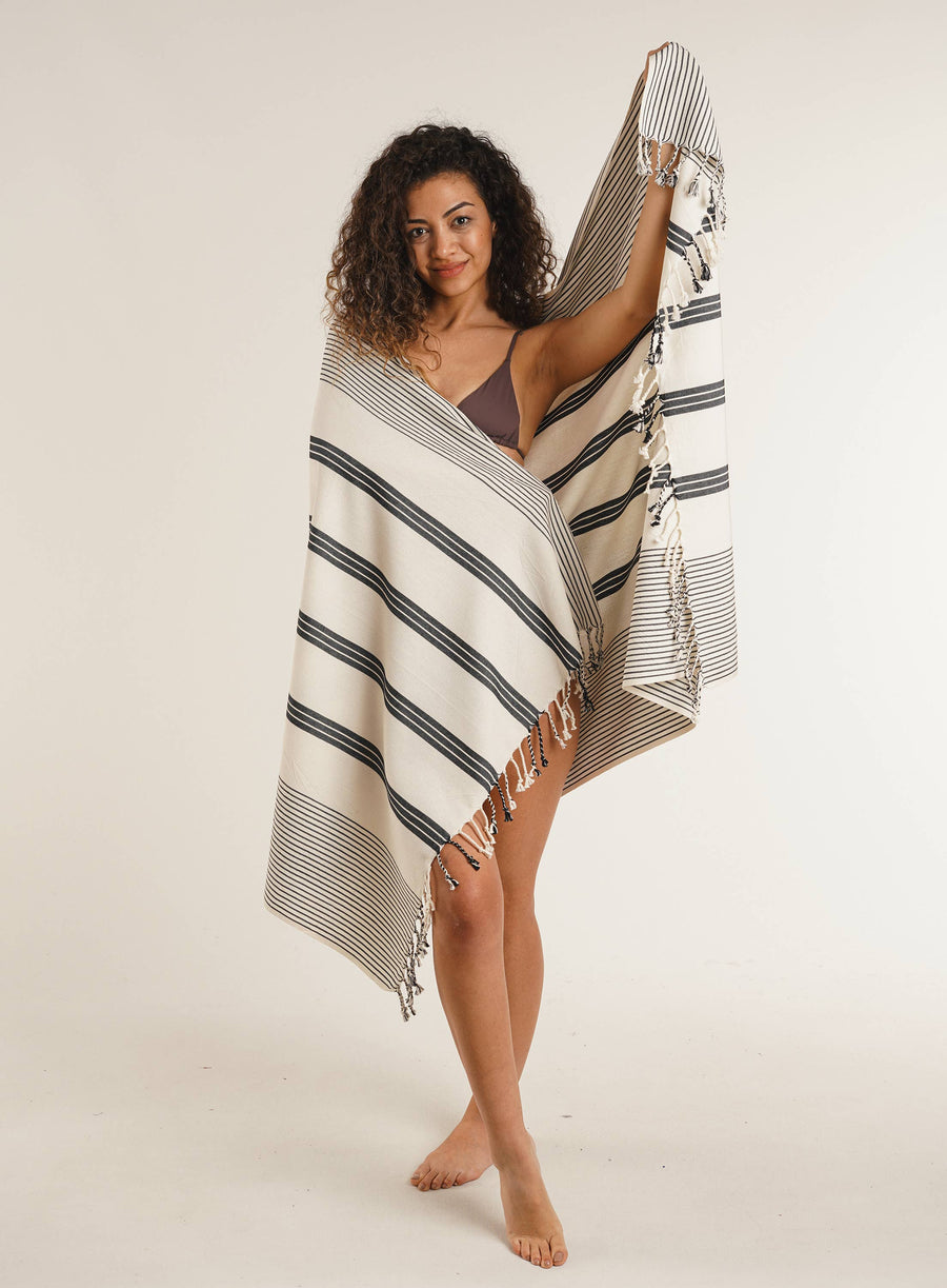 Turkish Towel  Bold Stripes Black and White