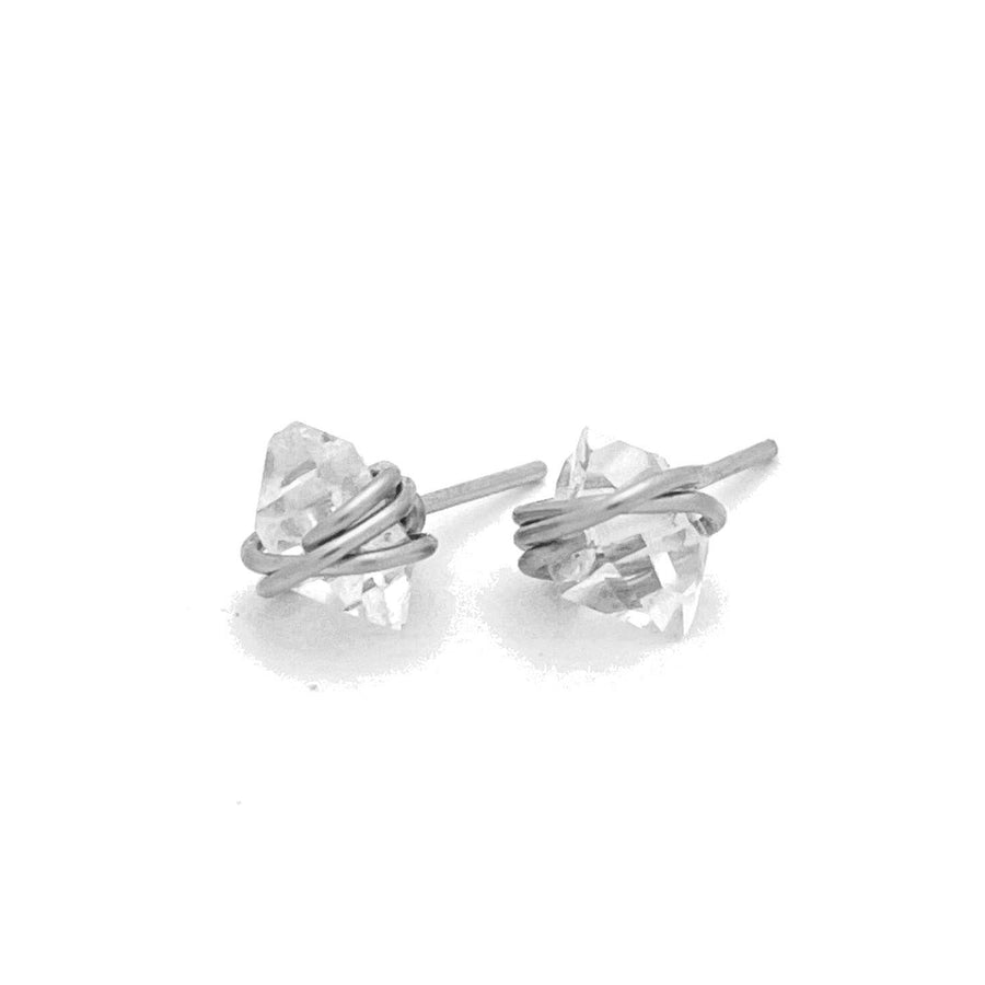 Herkimer Diamond Stud Earrings - Hypoallergenic, Natural: Silver
