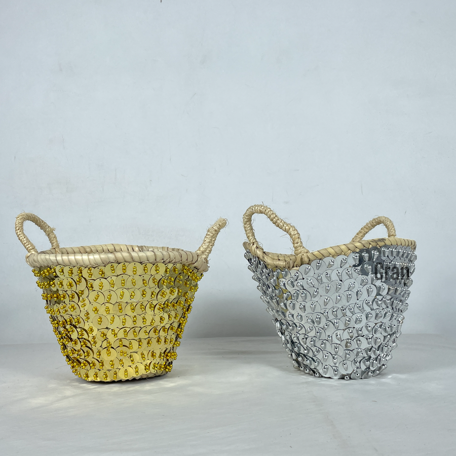 Gold Sequin Moroccan Straw Basket