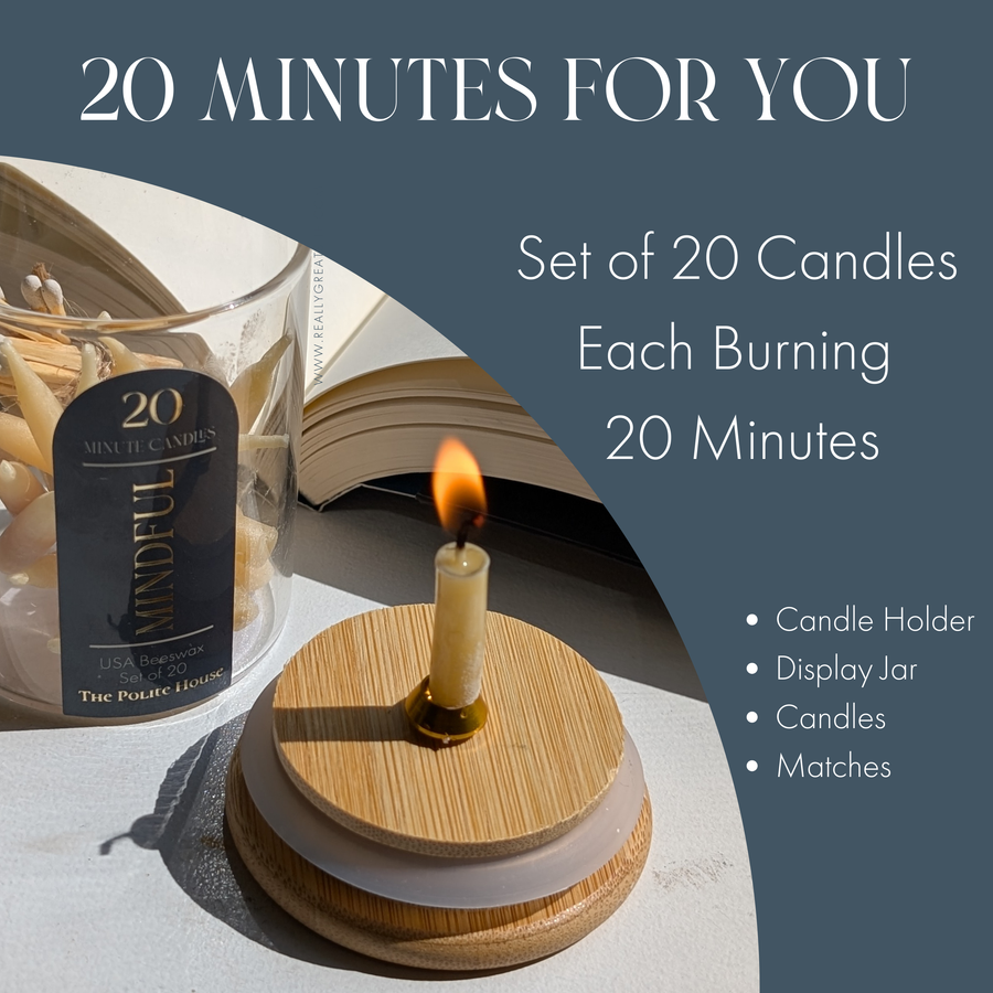 20 Minute Beeswax Candle Set: Mindful (Set of 20): Glass Jar