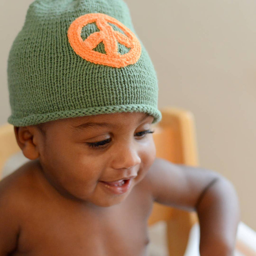 Organic Baby Peace  Hat - Khaki Green: 0-6 Months