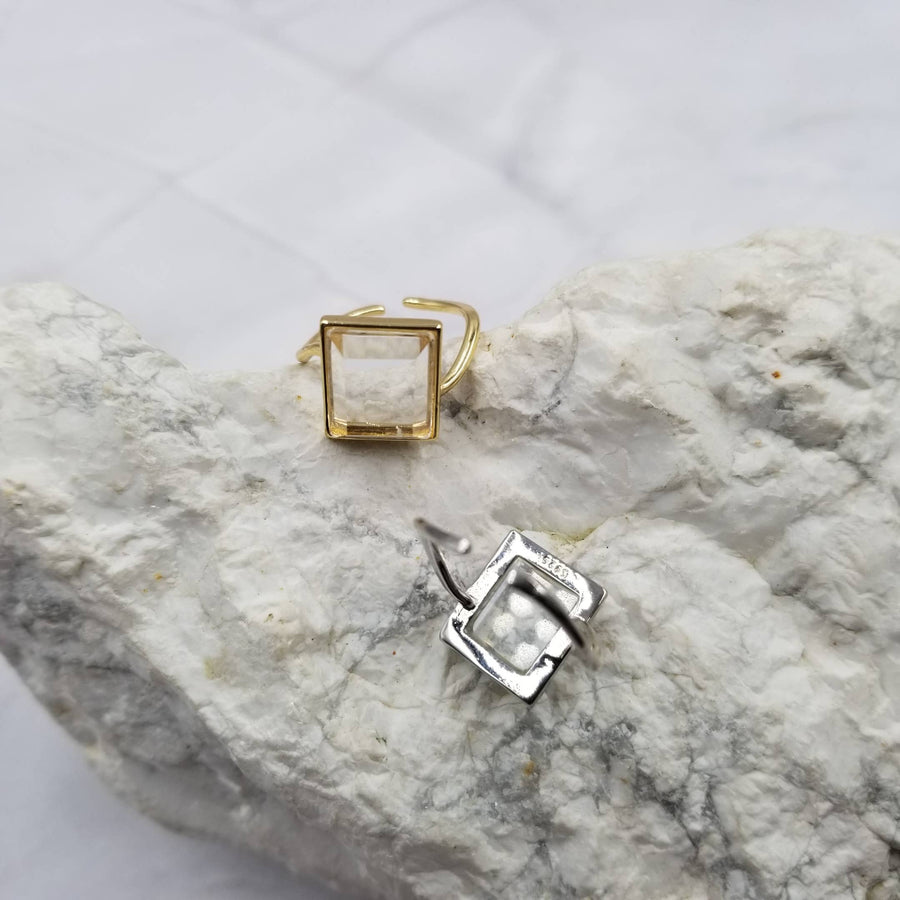 Crystal and Gold Adjustable Ring: