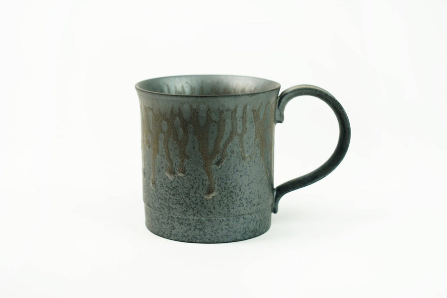 Silver Ceramic Mug with Bronze Drip Glaze: Set of 2