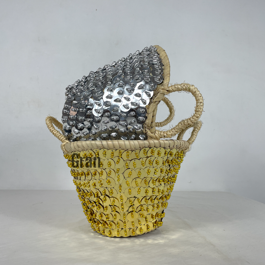 Silver sequin basket