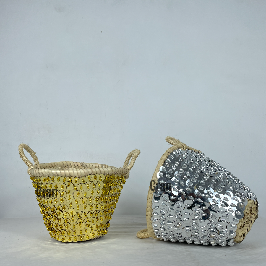 Silver sequin basket