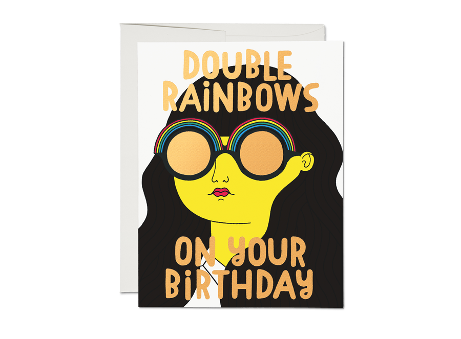 Red Cap Cards - Double Rainbows birthday greeting card
