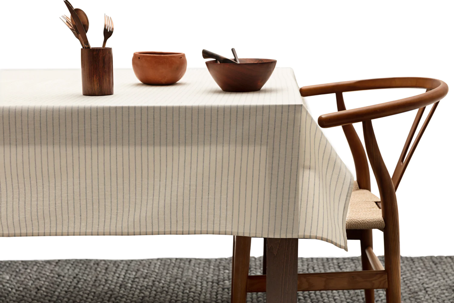 natural cotton pinstripe tablecloth