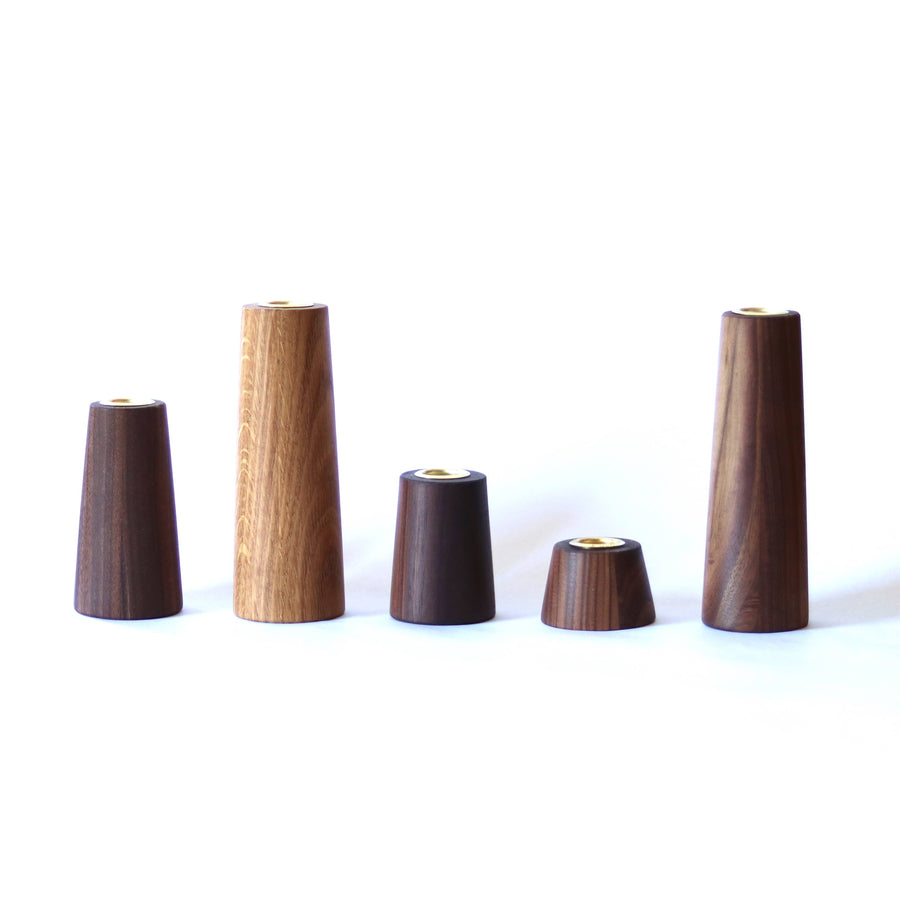 tapered wood candle holder